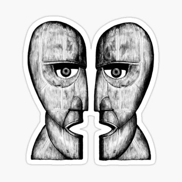 Two gray tiki mask facing each illustration The Division Bell Tour Pink  Floyd The Wall Music division album face png  PNGEgg