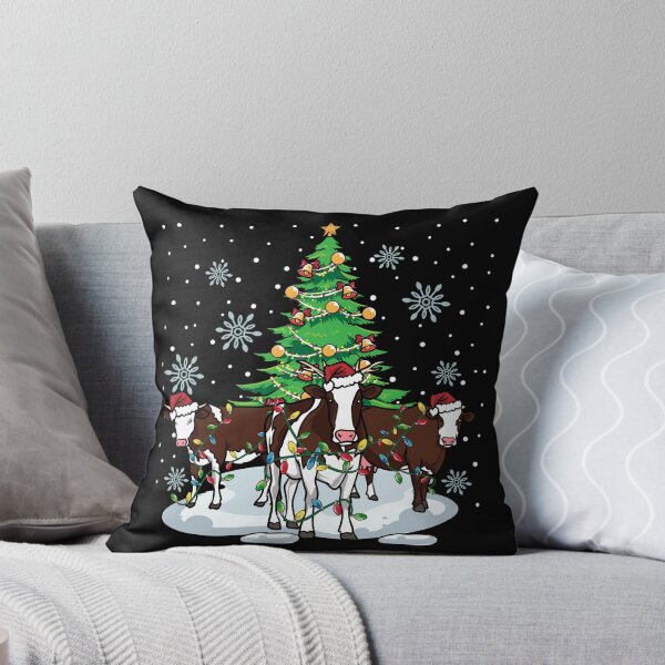 Item preview, Great Christmas Cow Scene with Lights, XMas Tree and Santa Hats for Farmers, Ranchers and Cow Lovers designed and sold by TexasMerch.