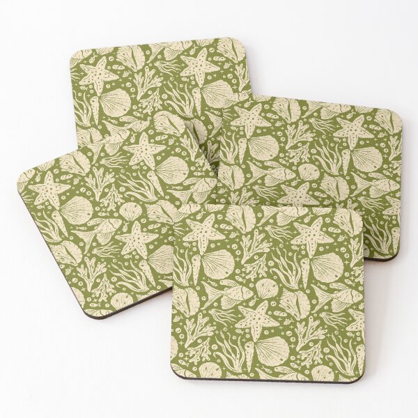 Item preview, Block Printing Sea Life on Green designed and sold by Simplulina.