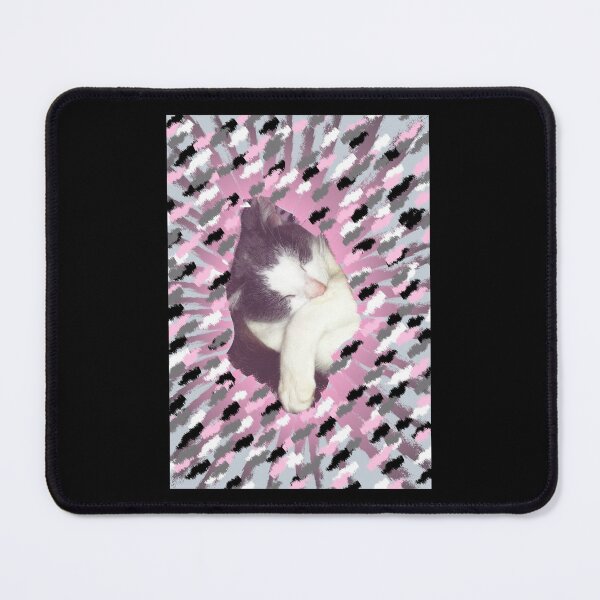 Item preview, Grey and white cat attempting camouflage for a nap time, in a blanket which has pink, black white and grey colours  designed and sold by AnnaBBS.