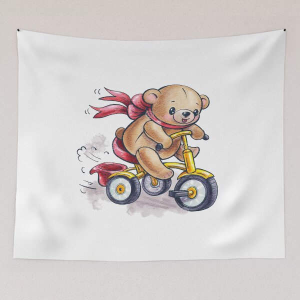 Item preview, drawing of a cyclist teddy bear designed and sold by socuteanimals.