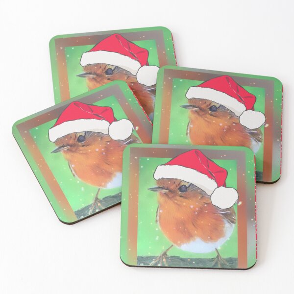 Item preview, Christmas Robin Redbreast bird wearing Santa hat designed and sold by Julieford.