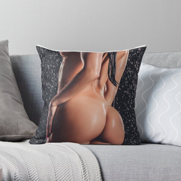 sexy woman in shower attractive young naked woman under water drops isolated on black brackground Throw Pillow