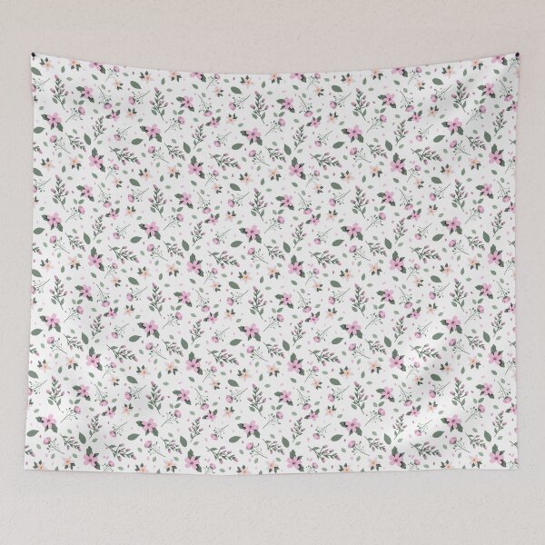 Item preview, Hand Drawn Pattern of Delicate Pink Spring Flowers and Leaves designed and sold by Anna Dreams_Art.