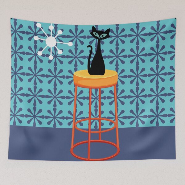 Item preview, MCM Kittie Perched on a Stool in a Retro 50s Room Adorned with Starbursts designed and sold by LisWilliams.