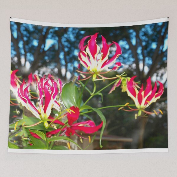 Item preview, Gloriosa lilies against a fence designed and sold by B. Randi Bailey.