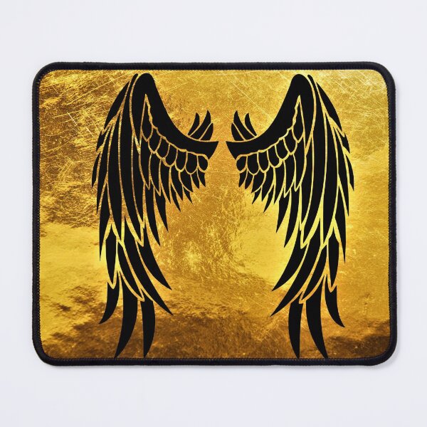 Item preview, Gothic pop art black angel wings gold background designed and sold by hoober24.
