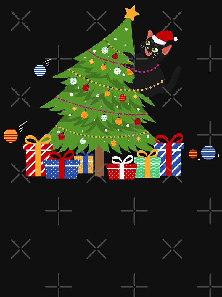 Discover Santa Black Cat verheddert sich im Weihnachtsbaum T-Shirt