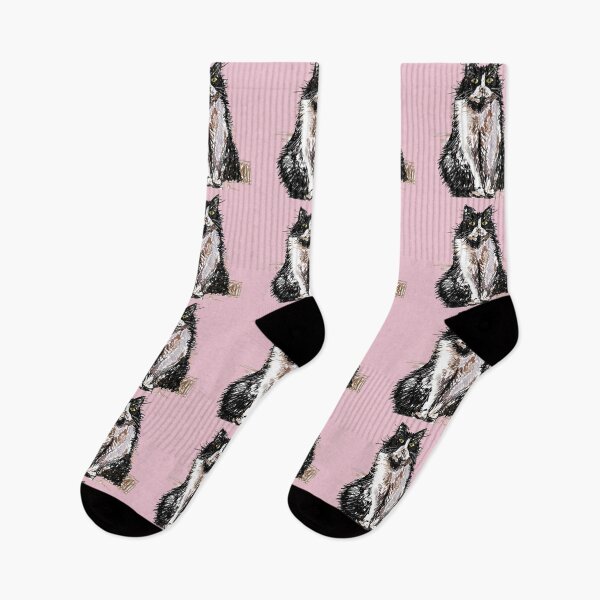 Item preview, Tuxedo Cat Cute Drawing - on Pink designed and sold by Sarah  Rajkotwala.