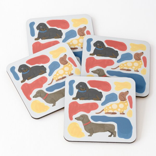Item preview, Dachshund Dogs - Cute Red, Blue, Yellow, and Brown Animal Illustration Pattern designed and sold by TheRainbowRoom.