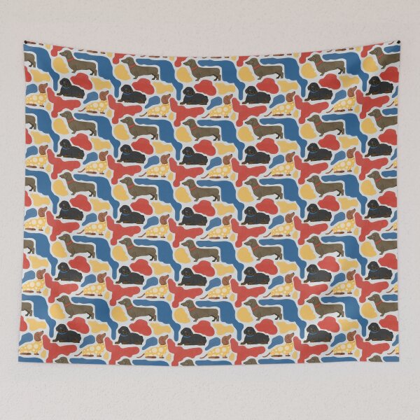 Item preview, Dachshund Dogs - Cute Red, Blue, Yellow, and Brown Animal Illustration Pattern designed and sold by TheRainbowRoom.