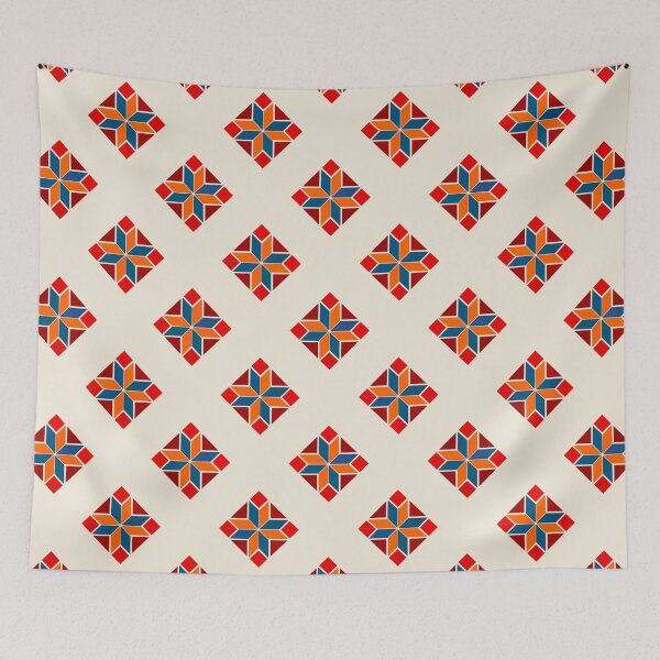 Item preview, Geometrical Phulkari Embroidery Print - Cream, Red, Orange, Teal designed and sold by BilloRaani.