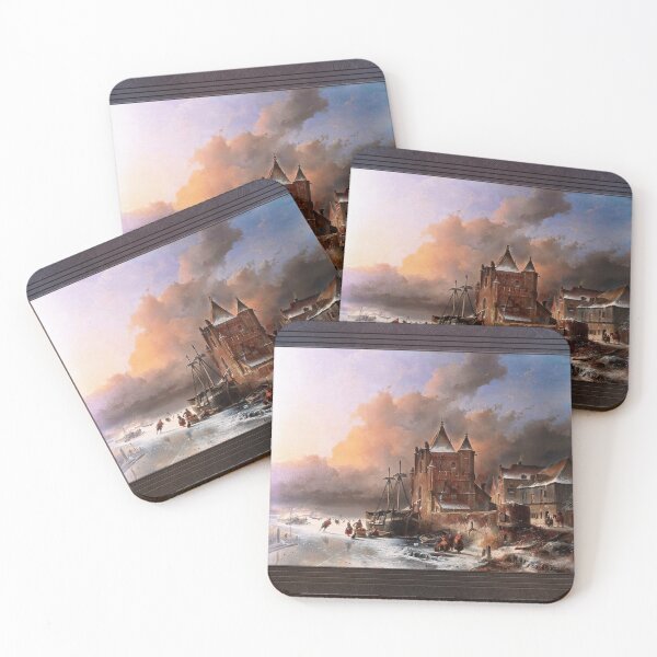 Item preview, Rivière Gelée Avec Patineurs by Andreas Schelfhout Classical Xzendor7 Old Masters Reproductions designed and sold by Xzendor7 Digital Art Creations.