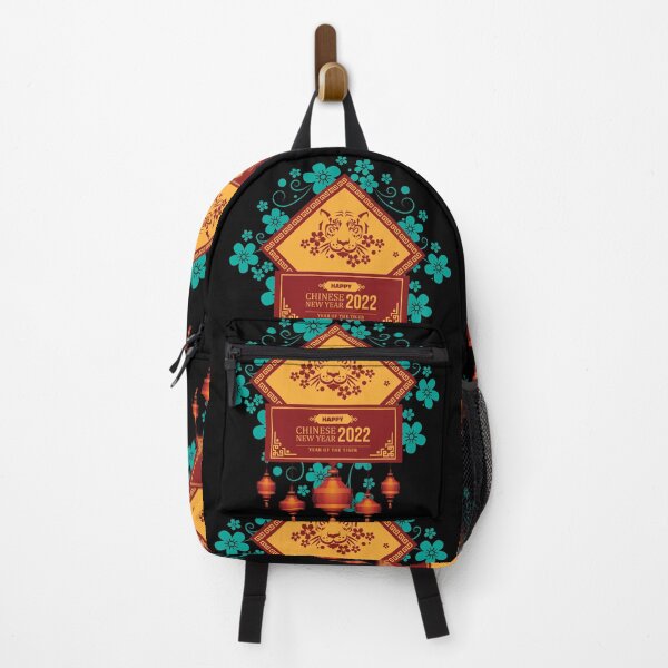 Item preview, Happy Chinese New Year 2022 Year of the Tiger - Blue Flowers Red Tiger - Black designed and sold by johnta17.