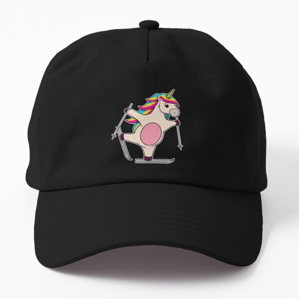 funny skiing unicorn ski winter sports gift Dad Hat