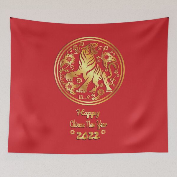 Item preview, Happy Chinese New Year 2022 Year of the Tiger - Gold Tiger - Fire Engine Red designed and sold by johnta17.