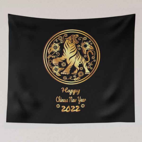 Item preview, Happy Chinese New Year 2022 Year of the Tiger - Gold Tiger - Black designed and sold by johnta17.