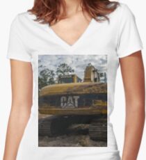 Excavator Back Women's Fitted V-Neck T-Shirt