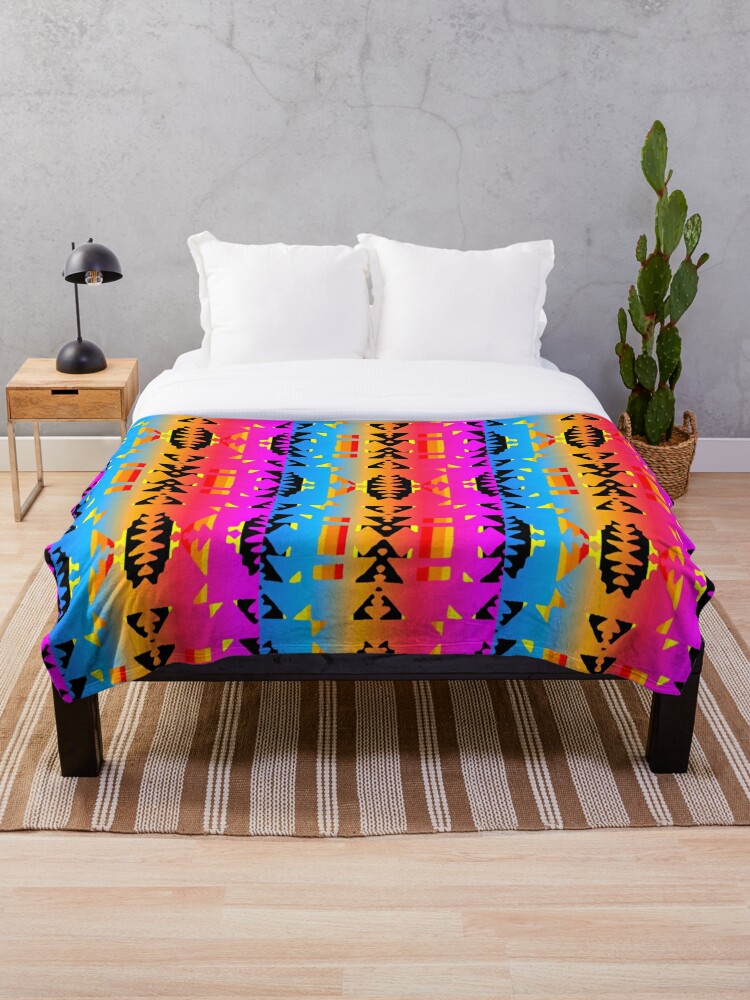 Sky Blue Orange Pink Ombre Native American Blanket Print