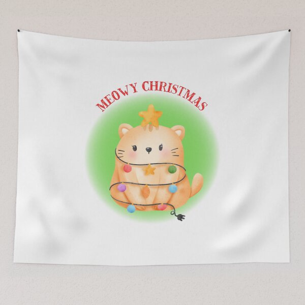 Item preview, Cute Watercolor Cat Tangled in Christmas Lights designed and sold by JanesCreations.