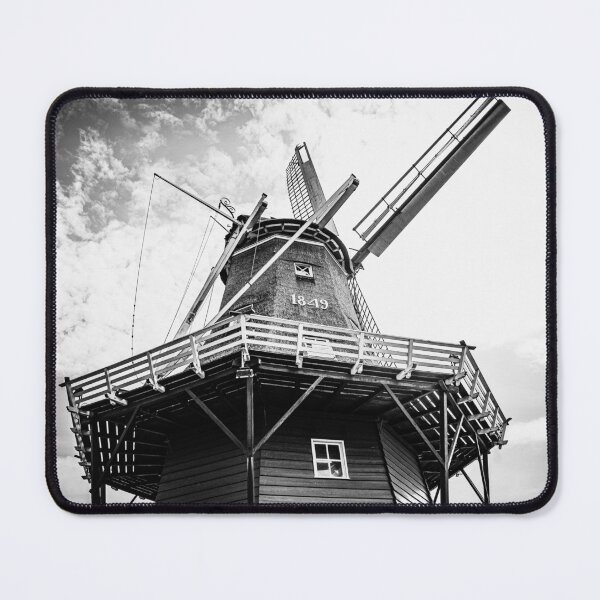 Item preview, Original authentic Dutch windmill in The Netherlands, black and white fine art photo designed and sold by Diana van Neck.