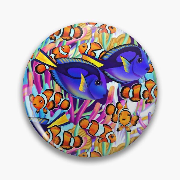 Artikelvorschau, Clownfish und Blue Tangs Friendship - Tropischer Fisch im Korallenriff entworfen und verkauft von Marta Tesoro.