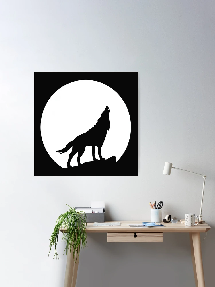 Wolf howling at the moon - wall decor vinyl decal silhouette digital print  on transparent vinyl to match any wall color 2477