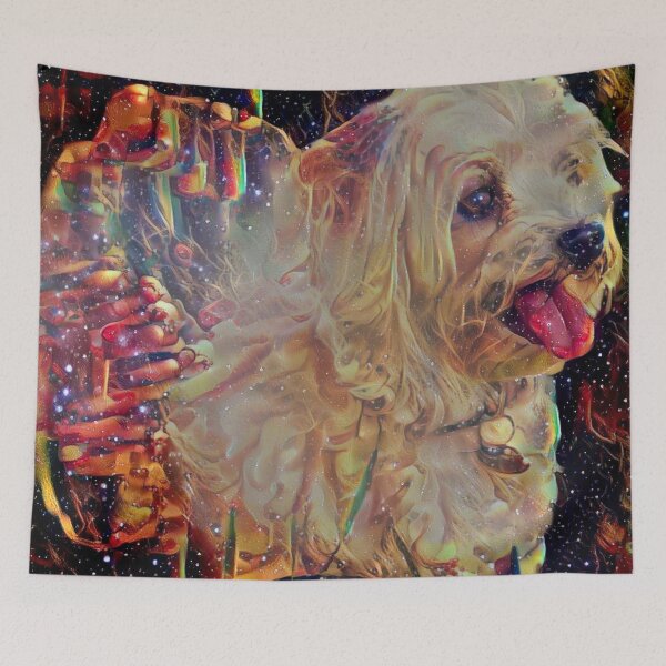 Item preview, Shaggy Retriever Dog on Sparkly Pink Purple Galactic Background  designed and sold by Hanlar.