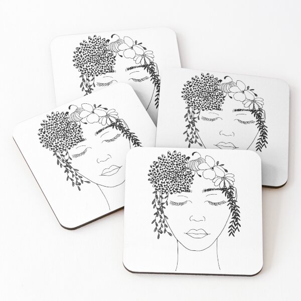 Item preview, Hand drawn Flower Head Lady Black and White Line designed and sold by ChloepArt.