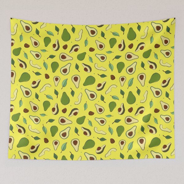 Item preview, Hand drawn avocados and leaves on yellow designed and sold by LarinaBeauty.