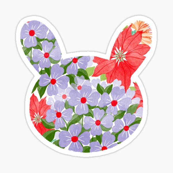 poinsettia blue flower watercolor illustration seamless pattern Sticker