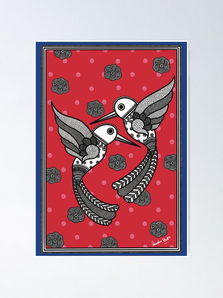 Madhubani Painting, Indian Folk Art, Love Birds | Poster