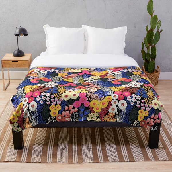 Item preview, Boho Flower Field Orange Pink Blue Black designed and sold by Sandra Hutter.