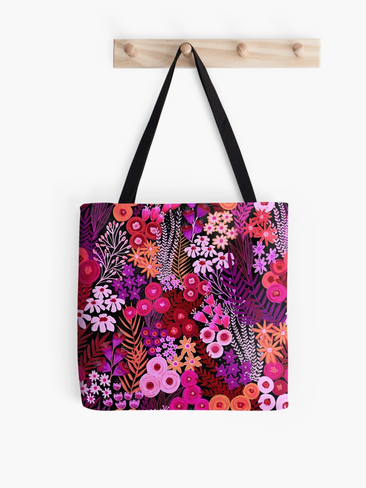 Thumbnail 1 of 2, Tote Bag, Pink Purple Vibrant Flower Meadow designed and sold by SandraHutter.