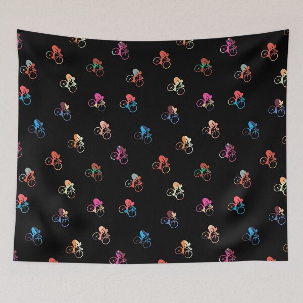 Item preview, Multicolor Cyclist Silhouettes On Black Background  designed and sold by HarrioBend.