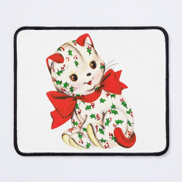 Item preview, "Christmas Kitten" - Mistletoe, Holly, Berries, Cat, Kitty, Kitties, Red, Green, Holiday, Xmas, Merry, Happy, Sweet, Vintage, Retro, Animal, Bow,  designed and sold by CanisPicta.