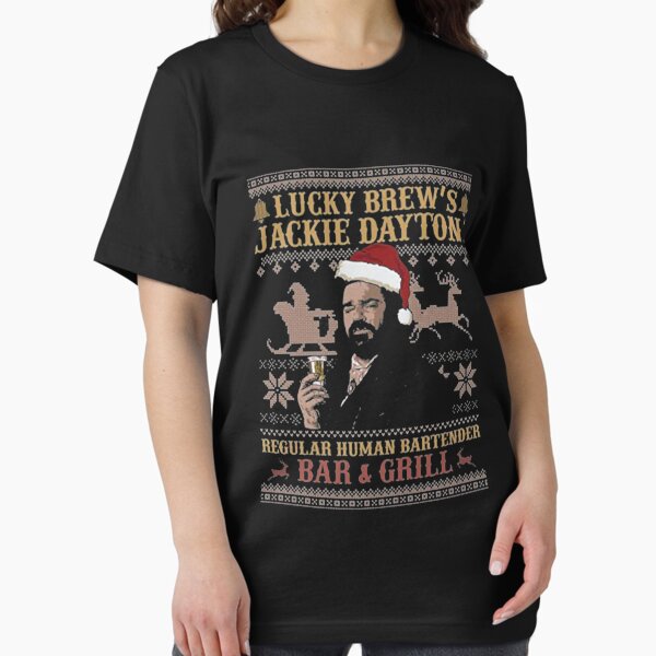 Aperçu de l'œuvre Pull de Noël moche de Lucky Brews Jackie Daytona, barman humain régulier créée et vendue par VilmosLaszlo.