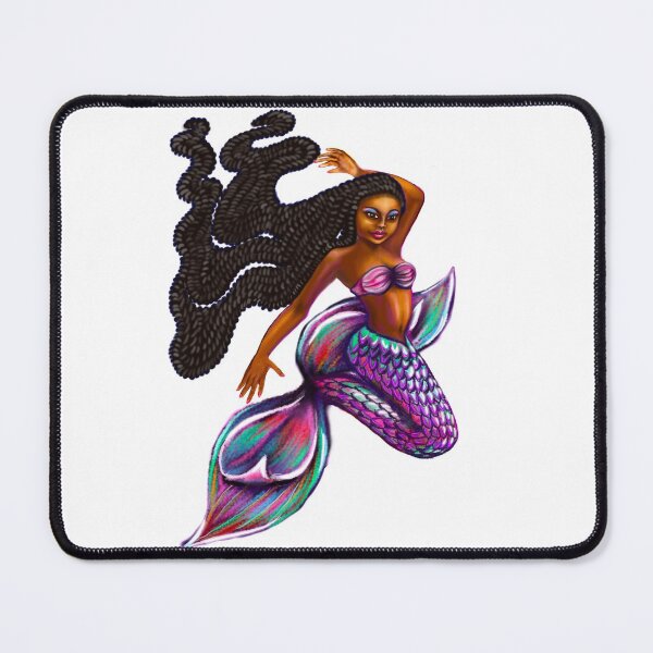 Item preview, mermaid with flowing braids, brown eyes curly Afro hair and caramel brown skin. Black mermaid designed and sold by Artonmytee.