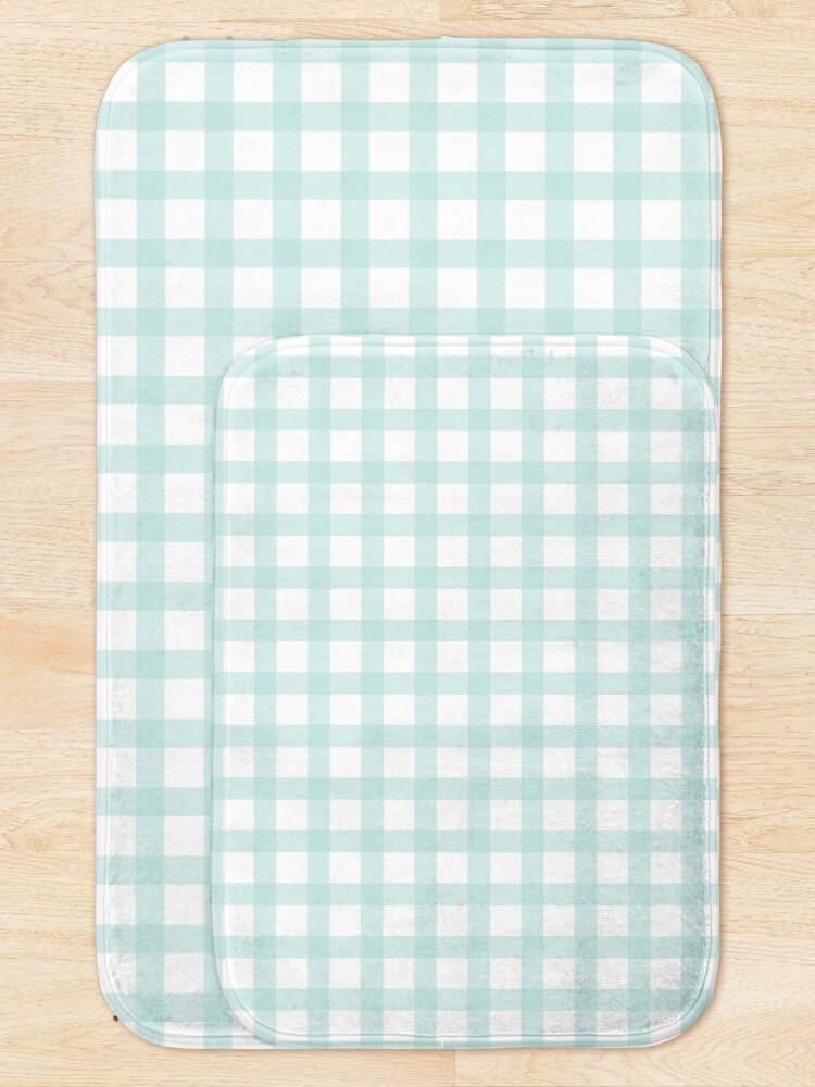 Thumbnail 5 of 6, Bath Mat, Background of pastel sky blue plaid pattern designed and sold by Victoria Riabov.