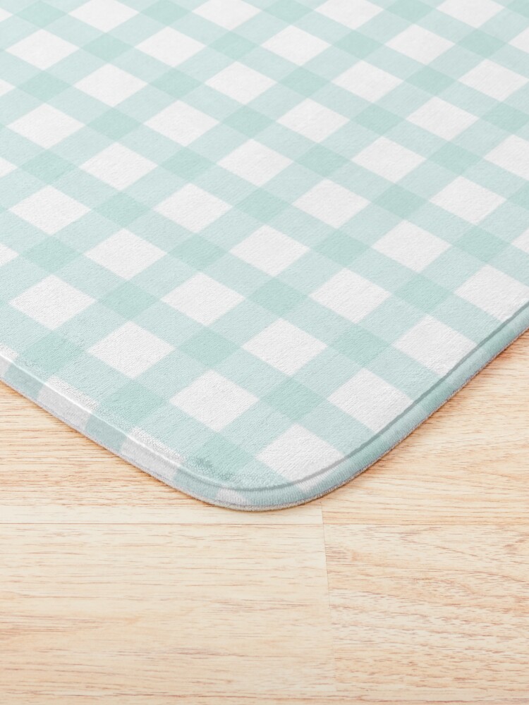 Thumbnail 3 of 6, Bath Mat, Background of pastel sky blue plaid pattern designed and sold by Victoria Riabov.