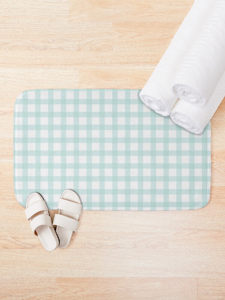 Thumbnail 2 of 6, Bath Mat, Background of pastel sky blue plaid pattern designed and sold by Victoria Riabov.
