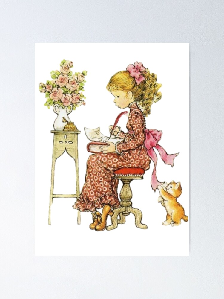 Sarah Kay writing a letter with Kitten playing | Poster