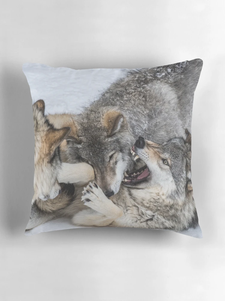 Thumbnail 3 of 4, Pillow, Timber Wolves Playing designed and sold by WolvesOnly.