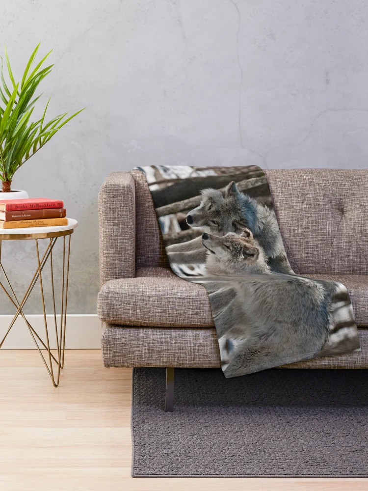 Thumbnail 2 of 6, Throw Blanket, Timber Wolves In Winter designed and sold by WolvesOnly.