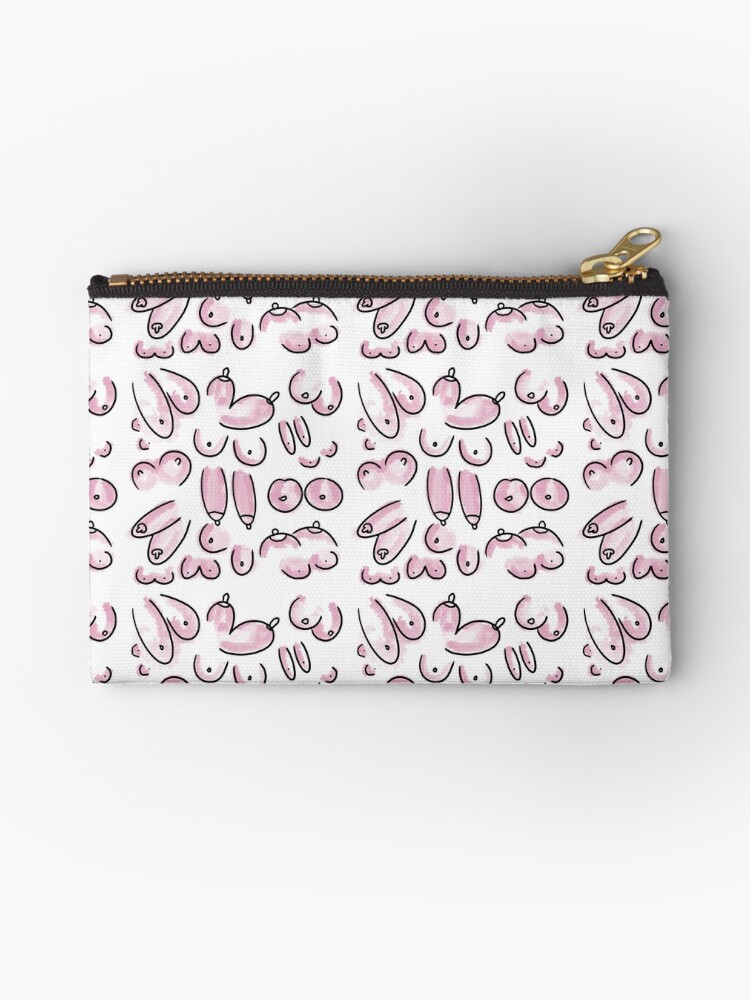 Digitally handdrawn pattern of woman breasts. boob tit pattern black  linework ans pink Zipper Pouch for Sale by Laura Ioana V