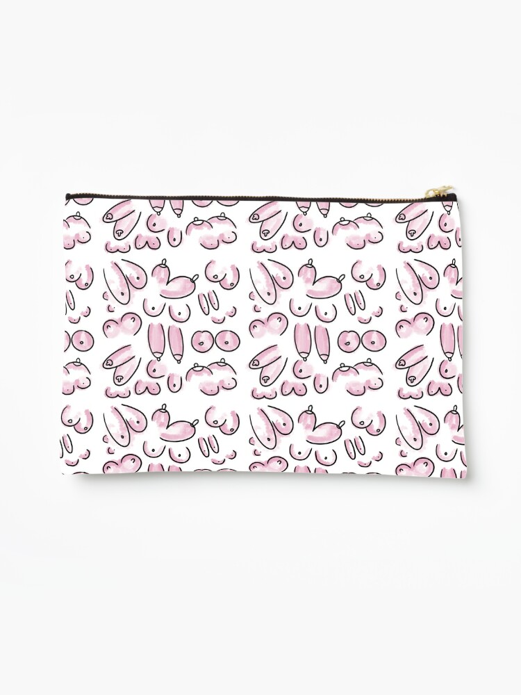 Digitally handdrawn pattern of woman breasts. boob tit pattern black  linework ans pink Zipper Pouch for Sale by Laura Ioana V