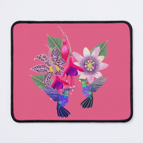 Item preview, Hummingbird floral with fuchsia, raspberry mousse toad lily and passion flower, hot pink background designed and sold by Naty Design Prague.