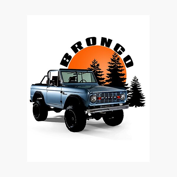 Light Blue T-Shirt - Vintage Ford Bronco Beach Scene w/ Bronco By Ford  Script