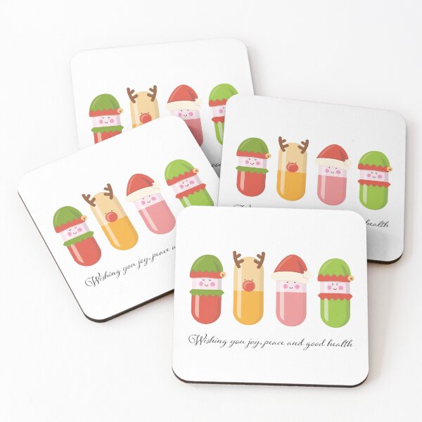 Item preview, Wishing you joy, peace and good health. Cute dressed up pills christmas greeting designed and sold by Eenig.