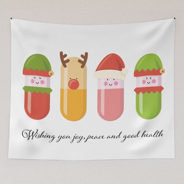 Item preview, Wishing you joy, peace and good health. Cute dressed up pills christmas greeting designed and sold by Eenig.